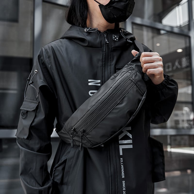 Pánska vintage PVC zipsová čistá farba malá taška cez rameno cestovná taška cez rameno s otvorom na kábel slúchadiel