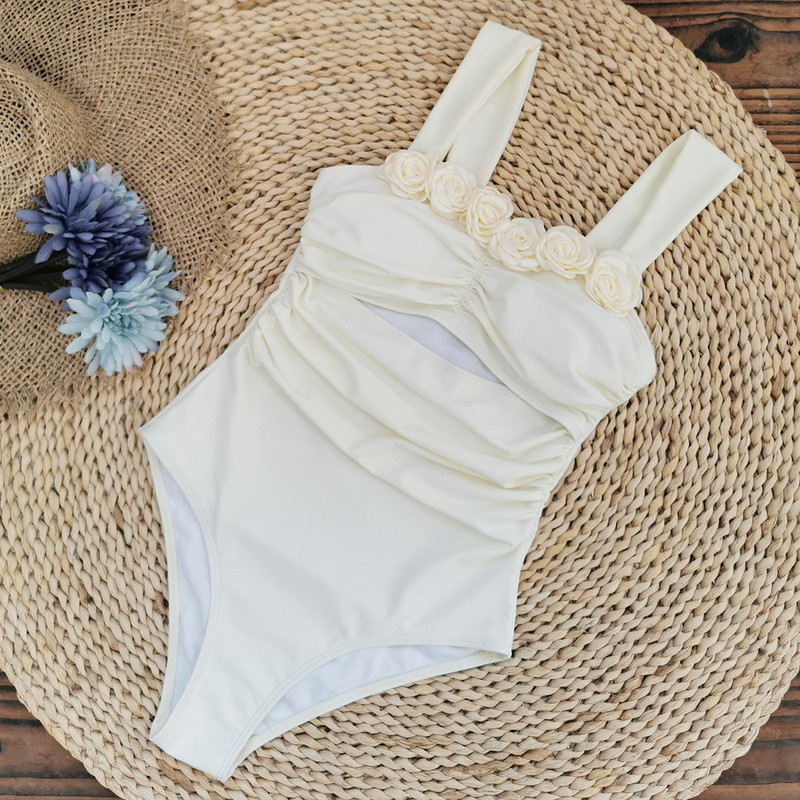 Seksi jednodijelni jednodijelni kupaći kostim 2024, novi 3D cvjetni nabori s izdubljenim trbuščićem, kupaći kostim za plažu, monokini