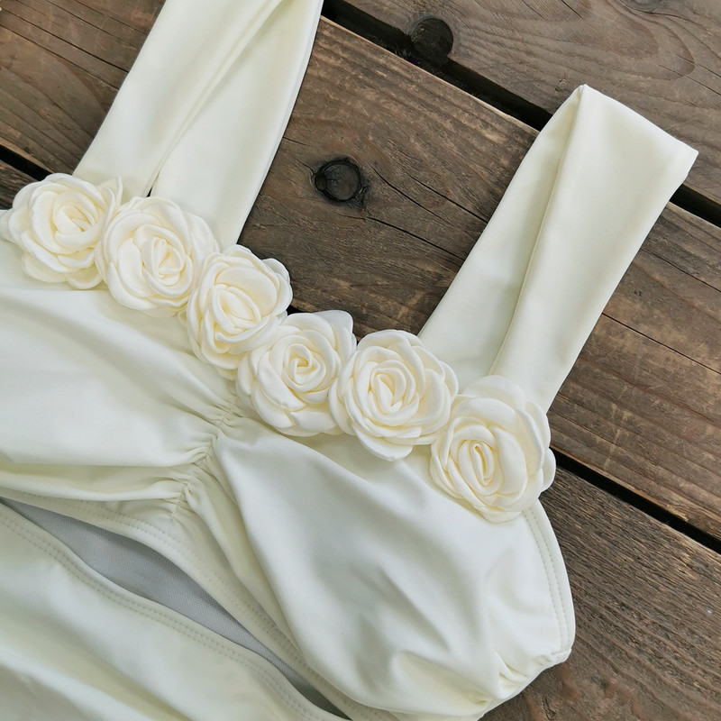 Seksi jednodijelni jednodijelni kupaći kostim 2024, novi 3D cvjetni nabori s izdubljenim trbuščićem, kupaći kostim za plažu, monokini