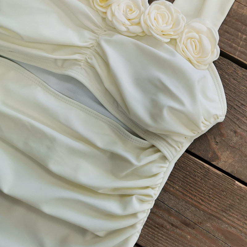 Seksi jednodijelni jednodijelni kupaći kostim 2024, novi 3D cvjetni nabori s izdubljenim trbuščićem, kupaći kostim za plažu, monokini