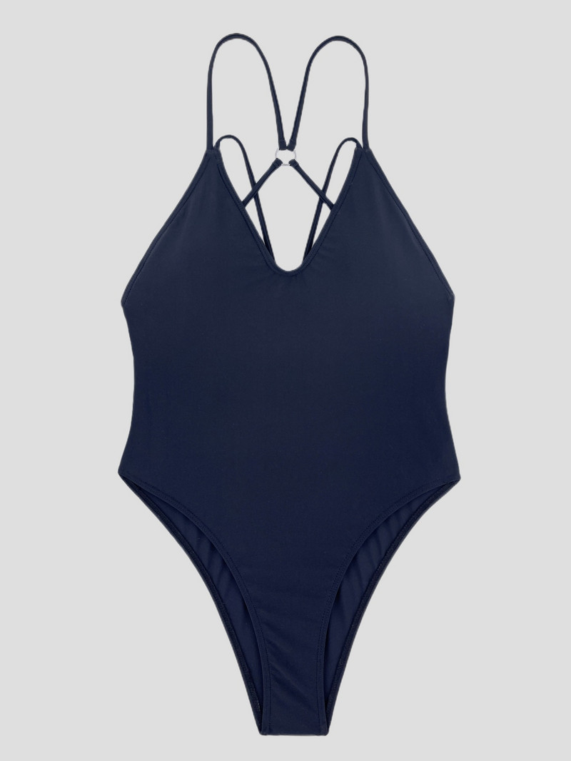 Seksi jednodijelni kupaći kostim Criss Cross 2024. Ženske nove jednobojne bijele izdubljene tange Monokini kupaći kostim za plažu bez leđa