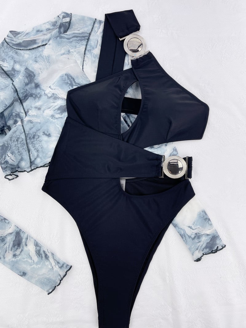 Costum de baie sexy cu un umăr Femeie 2023 Negru uni Roz cald Cu cataramă Costum de baie dintr-o bucată Costum de baie Monokini fără spate