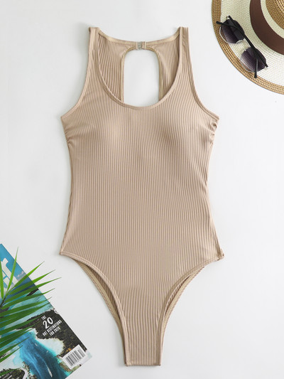 Seksi jednobojni kupaći kostim s rebrastim komadima 2023. Ženski kaki izdubljeni kupaći kostim s čipkom bez leđa Monokini za kontrolu trbuščića