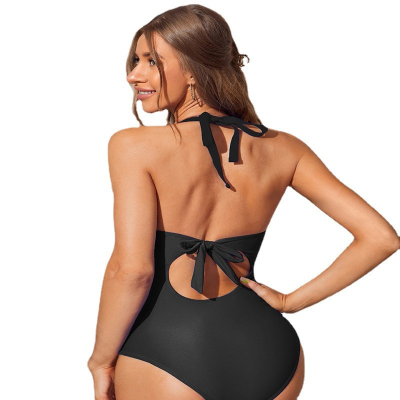 2023-as szexi fekete, kék kötőfékű női fürdőruha, üreges, tömör, hát nélküli egyrészes fürdőruha fürdőruha Tummuy Control bikinik