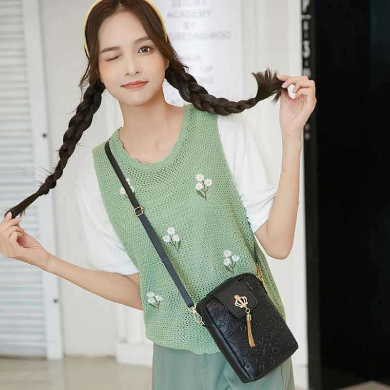 Geantă pentru telefon mobil în relief de modă pentru femei, geantă de umăr, dulce, de culoare solidă