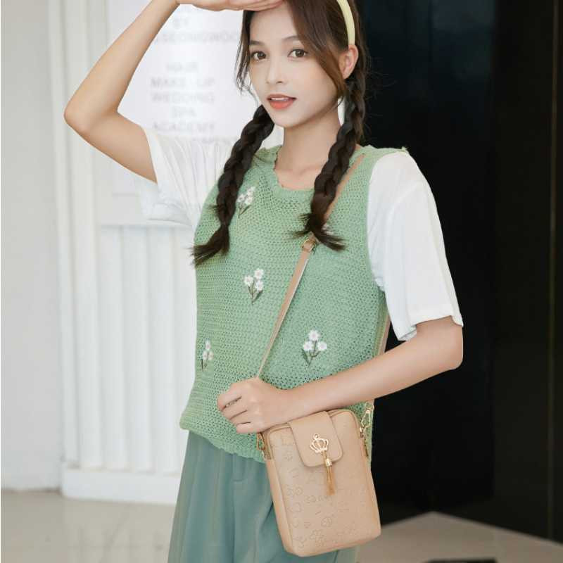 Geantă pentru telefon mobil în relief de modă pentru femei, geantă de umăr, dulce, de culoare solidă