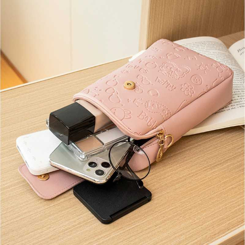 Geantă pentru telefon mobil în relief de modă pentru femei, geantă de umăr, dulce, de culoare solidă