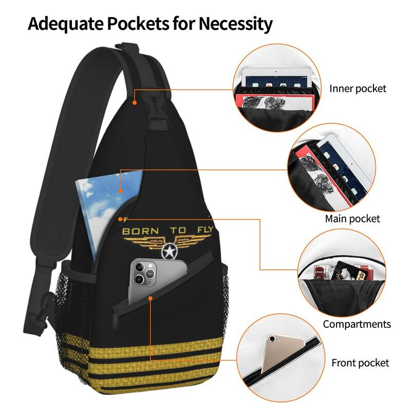 Born To Fly Flight Pilot Sling Piept Geantă Flying Aviator Aviator Crossbody Umăr Rucsac pentru bărbați Rucsac de zi de călătorie
