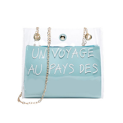 Modna ženska prozirna žele torba na rame s tiskanim slovima Messenger torbe Ženske ženske torbe preko ramena Ručne torbice s lancem za djevojke