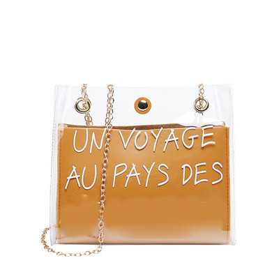 Modna ženska prozirna žele torba na rame s tiskanim slovima Messenger torbe Ženske ženske torbe preko ramena Ručne torbice s lancem za djevojke