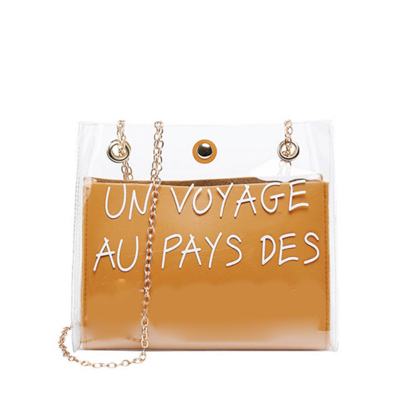 Modna ženska prozirna žele torba na rame s tiskanim slovima Messenger torbe Ženske ženske torbe preko ramena Ručne torbice s lancem za djevojke