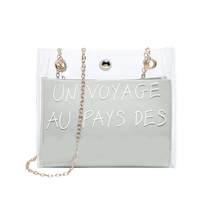 Modna ženska prozirna žele torba na rame s tiskanim slovima Messenger torbe Ženske ženske torbe preko ramena Ručne torbice s lancem za djevojke