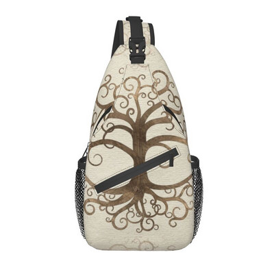 Tree Of Life With Triquetra Smeđi kožni ruksak s remenom preko ramena Muški Viking Norse Yggdrasil torbe za prsa na rame za planinarenje
