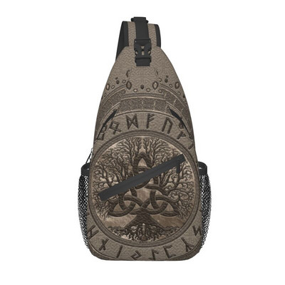Tree Of Life With Triquetra Smeđi kožni ruksak s remenom preko ramena Muški Viking Norse Yggdrasil torbe za prsa na rame za planinarenje