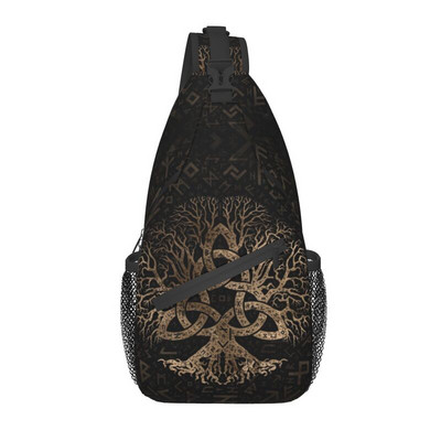 Tree Of Life With Triquetra Smeđi kožni ruksak s remenom preko ramena Muški Viking Norse Yggdrasil torbe za prsa na rame za planinarenje