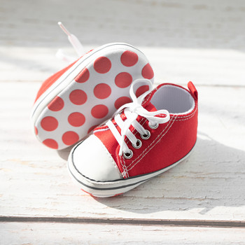 KIDSUN Платнени маратонки Бебешки обувки за момичета, обувки за първи път Прохождащи бебета Противопоплъзгащи се обувки за новородено бебе 0-18 месеца