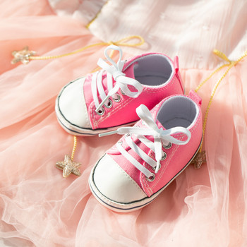 KIDSUN Платнени маратонки Бебешки обувки за момичета, обувки за първи път Прохождащи бебета Противопоплъзгащи се обувки за новородено бебе 0-18 месеца