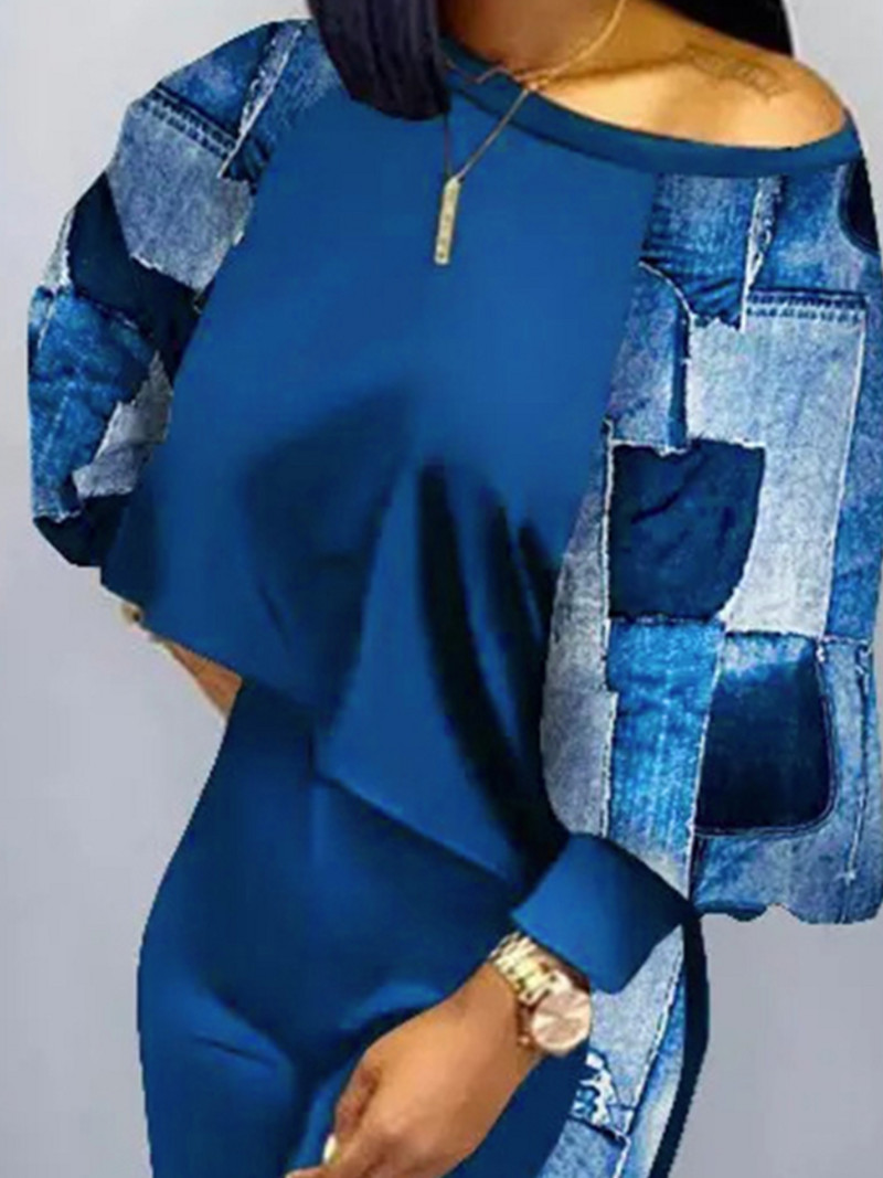 Costum de damă LW Set din două piese pentru femei, cu mâneci lanternă, crop top, patchwork, pantaloni, set 2023, set de pantaloni la modă, costum de damă