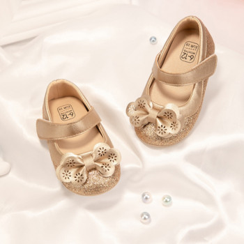 Нови бебешки обувки за момичета, цветя, златни искрящи панделки, гумена подметка, противоплъзгаща се, обувки за първи проходилки, обувки за новородено бебе, принцеса