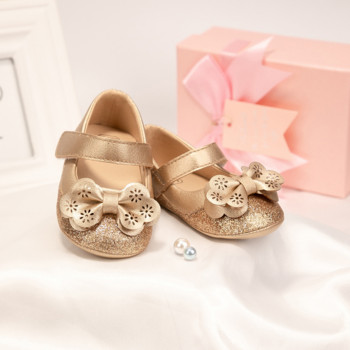 Нови бебешки обувки за момичета, цветя, златни искрящи панделки, гумена подметка, противоплъзгаща се, обувки за първи проходилки, обувки за новородено бебе, принцеса