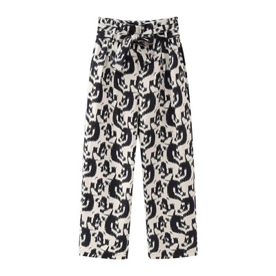 TELLHONEY Ținute la modă pentru femei, cu decolteu în formă de O, cu un singur piept, cu fermoar în față, pantaloni largi, cu dantelă, cu imprimeu casual Set două piese