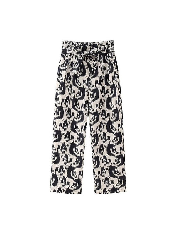 TELLHONEY Ținute la modă pentru femei, cu decolteu în formă de O, cu un singur piept, cu fermoar în față, pantaloni largi, cu dantelă, cu imprimeu casual Set două piese