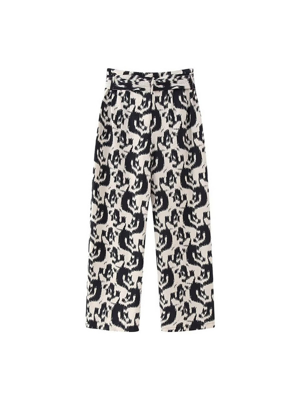 TELLHONEY Ținute la modă pentru femei, cu decolteu în formă de O, cu un singur piept, cu fermoar în față, pantaloni largi, cu dantelă, cu imprimeu casual Set două piese