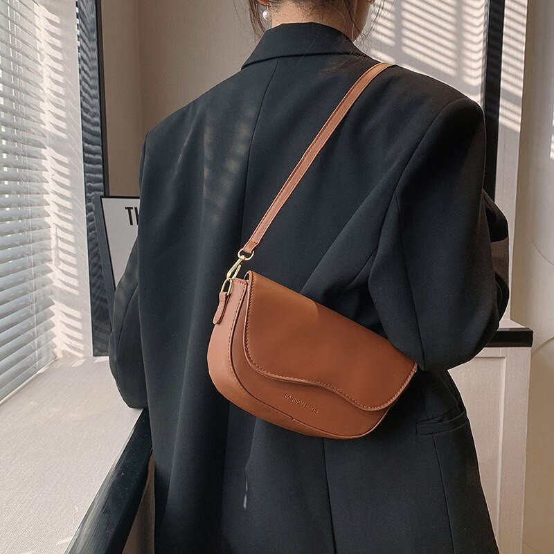 Ženske modne PU kožne torbe na rame Retro jednobojna torba ispod pazuha Ležerne ženske torbe