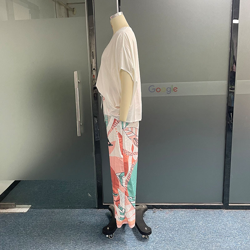 Wefads dvodijelni set Ljetni ležerni jednobojni V izrez s šišmiš rukavima Opušteni gornji dio Širokih nogavica Kompleti hlača rastezljivog struka s printom Ulična odjeća