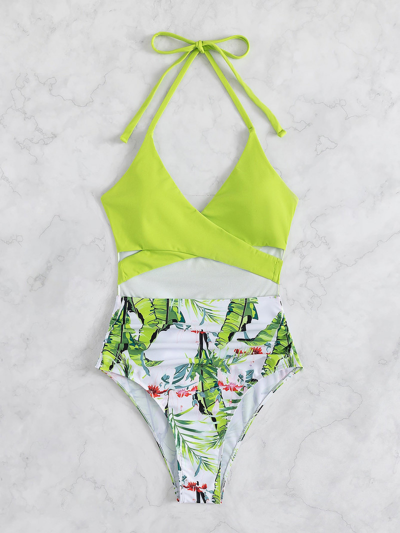 Ljetni jednodijelni kupaći kostim s cvjetnim uzorkom 2023 Ženski push up izdubljeni kupaći kostimi s halterima i križnim zavojima Kupaći kostimi za plažu