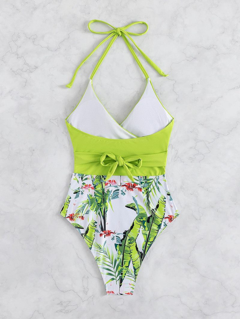 Ljetni jednodijelni kupaći kostim s cvjetnim uzorkom 2023 Ženski push up izdubljeni kupaći kostimi s halterima i križnim zavojima Kupaći kostimi za plažu