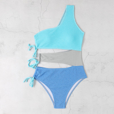 Seksikas ühe õlaga 2023. aasta naiste ujumistrikoo, taevasinine, õõnsate pitsidega, ühes tükis ujumisriided, ujumiskostüümid pühade monokini
