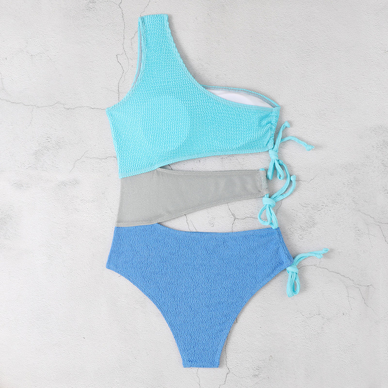 Seksikas ühe õlaga 2023. aasta naiste ujumistrikoo, taevasinine, õõnsate pitsidega, ühes tükis ujumisriided, ujumiskostüümid pühade monokini