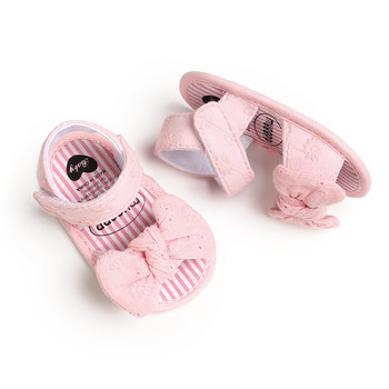 Нови летни сандали за бебета за момичета Сладка панделка Плътна памучна подметка против хлъзгане 0-18M Прохождащо бебе Подарък за парти Обувки за принцеса First Walkers