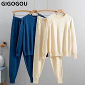 GIGOGOU Two Piece Autumn Basic Γυναικείο Πουλόβερ Φόρμα Μόδα Πλεκτό Πουλόβερ+Κοστούμι Παντελόνι Χαρέμι Lady Casual Χειμερινό Σετ