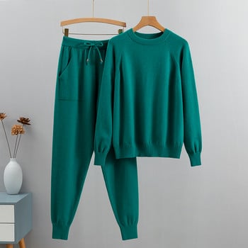 GIGOGOU Two Piece Autumn Basic Γυναικείο Πουλόβερ Φόρμα Μόδα Πλεκτό Πουλόβερ+Κοστούμι Παντελόνι Χαρέμι Lady Casual Χειμερινό Σετ