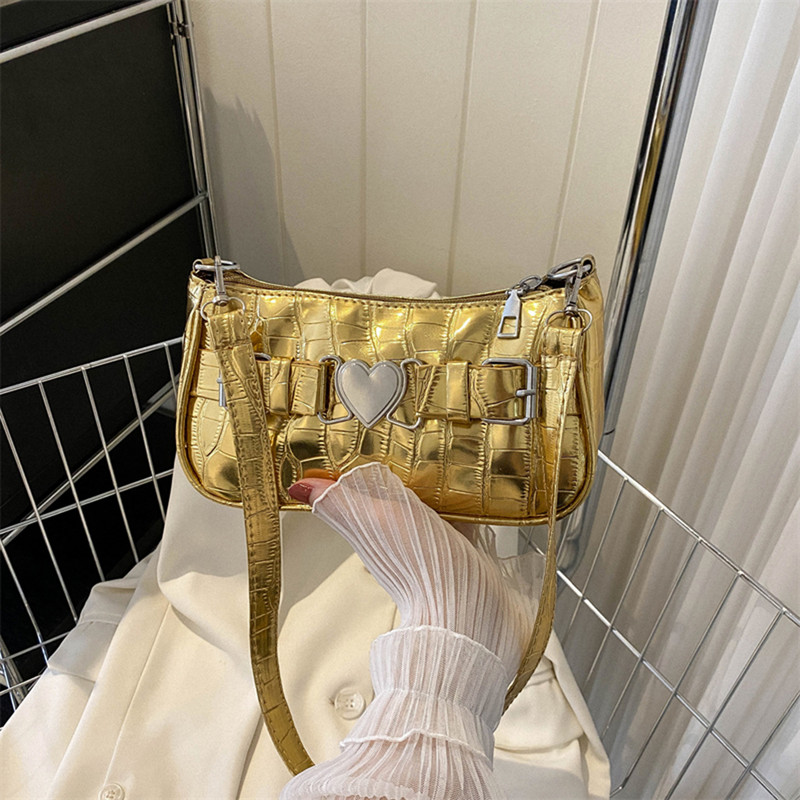 Dámske kožené kabelky s aligátorským vzorom, kabelka Y2k, hobos taška z PU srdiečkového zipsového zipsu, módna jednofarebná dámska taška