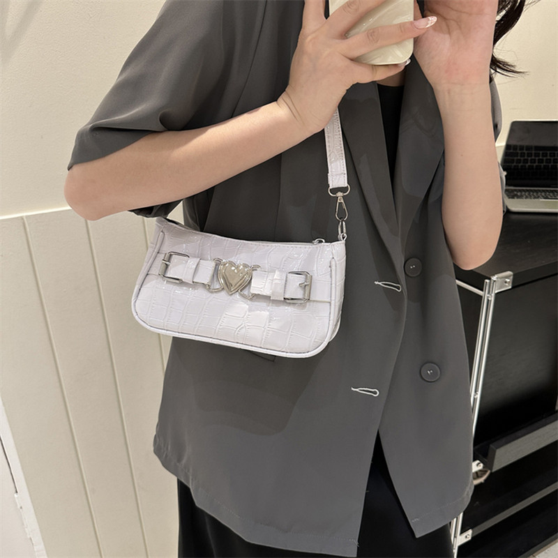 Dámske kožené kabelky s aligátorským vzorom, kabelka Y2k, hobos taška z PU srdiečkového zipsového zipsu, módna jednofarebná dámska taška