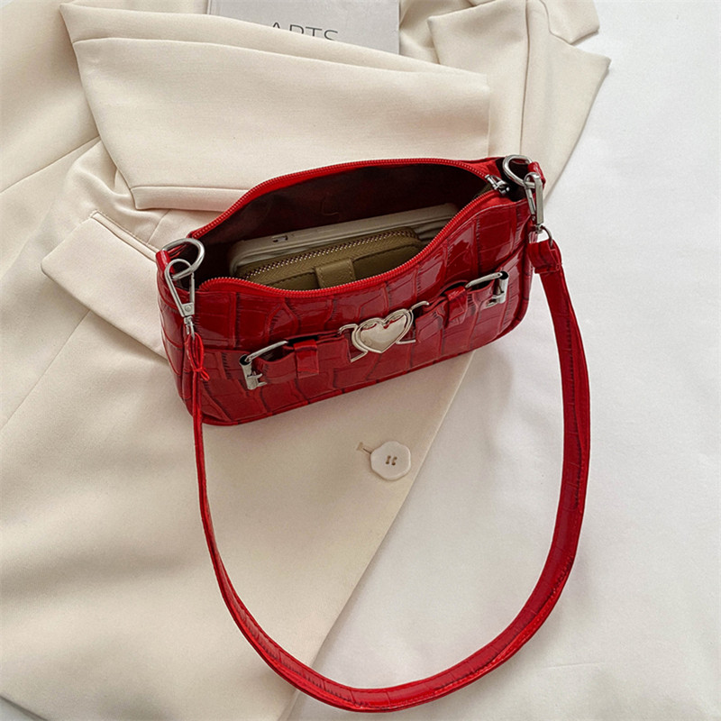 Dámske kožené kabelky s aligátorským vzorom, kabelka Y2k, hobos taška z PU srdiečkového zipsového zipsu, módna jednofarebná dámska taška