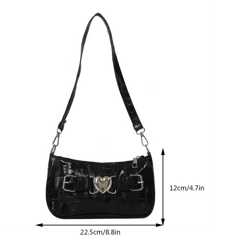 Dámske kožené kabelky s aligátorským vzorom, kabelka Y2k, hobos taška z PU srdiečkového zipsového zipsu, módna jednofarebná dámska taška
