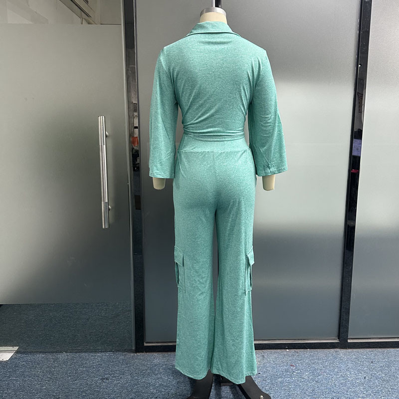 MECOCICI Set de două piese pentru femei, ocazional, cu mânecă lungă, cu talie înaltă, cu șireturi, top plisat, cu picioare largi, pantaloni, îmbrăcăminte de stradă