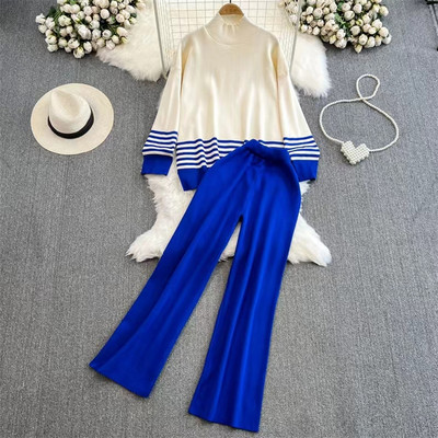 Γυναικεία πουλόβερ Κοστούμια Πουλόβερ Σετ Παντελόνι Φθινοπωρινό Χειμώνα Πλεκτά Casual Χαλαρά Μακρυμάνικα Elegance Ριγέ Μπλουζάκια Νεανικά