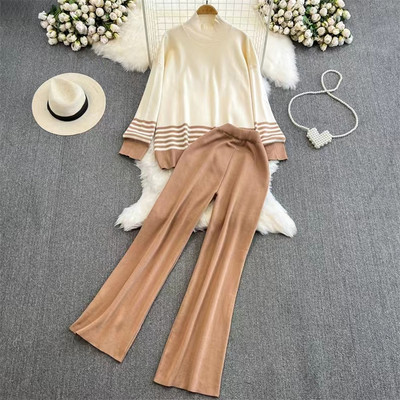 Γυναικεία πουλόβερ Κοστούμια Πουλόβερ Σετ Παντελόνι Φθινοπωρινό Χειμώνα Πλεκτά Casual Χαλαρά Μακρυμάνικα Elegance Ριγέ Μπλουζάκια Νεανικά