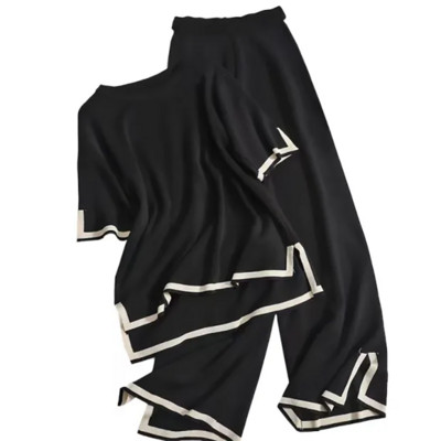 Naiste kampsunpükste komplekt vabaaja pulloverid, kostüümid, sügistalvised kootud lahtised lühikeste varrukatega O-kaelusega elegantsed topid Elastsed kampsunid