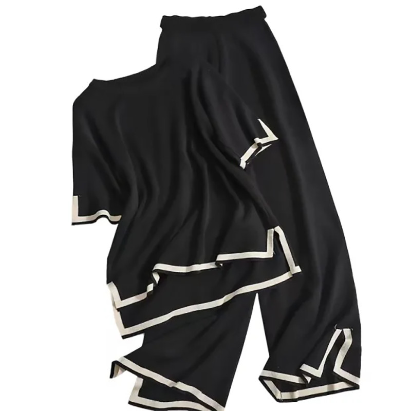 Naiste kampsunpükste komplekt vabaaja pulloverid, kostüümid, sügistalvised kootud lahtised lühikeste varrukatega O-kaelusega elegantsed topid Elastsed kampsunid