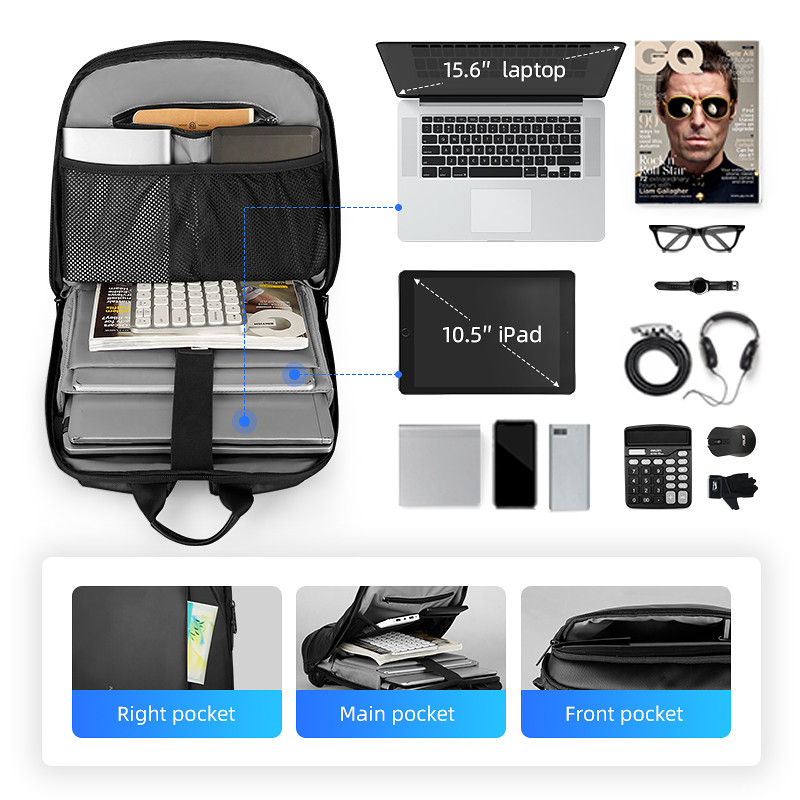 Rucsac subțire MARK RYDEN pentru laptop 15,6 inci Rucsac minimalist impermeabil Ykk Fermoar