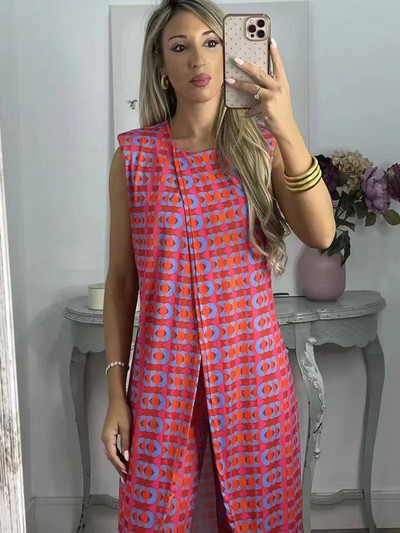 2023. Jesenska moda, nove ležerne široke hlače bez rukava s okruglim izrezom za 2023. Ženski dvodijelni komplet Elegantnog temperamentnog dugačkog gornjeg kompleta