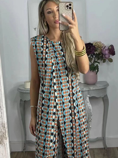 2023. Jesenska moda, nove ležerne široke hlače bez rukava s okruglim izrezom za 2023. Ženski dvodijelni komplet Elegantnog temperamentnog dugačkog gornjeg kompleta