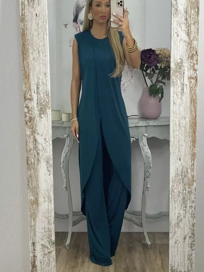 2023. Jesenska moda, nove ležerne široke hlače bez rukava s okruglim izrezom za 2023. Ženski dvodijelni komplet Elegantnog temperamentnog dugačkog gornjeg kompleta