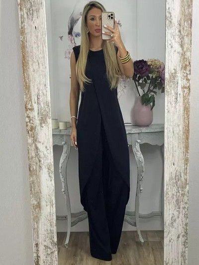 2023. Jesenska moda, nove ležerne široke hlače bez rukava s okruglim izrezom za 2023. Ženski dvodijelni komplet Elegantnog temperamentnog dugačkog gornjeg kompleta